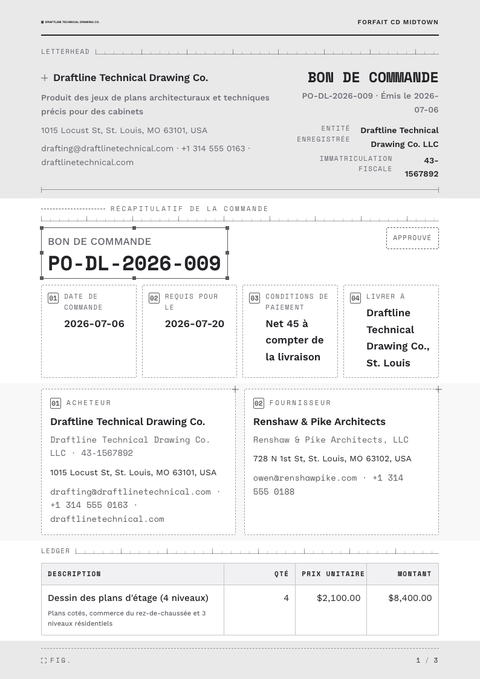 A finished purchase order rendered in a technique look