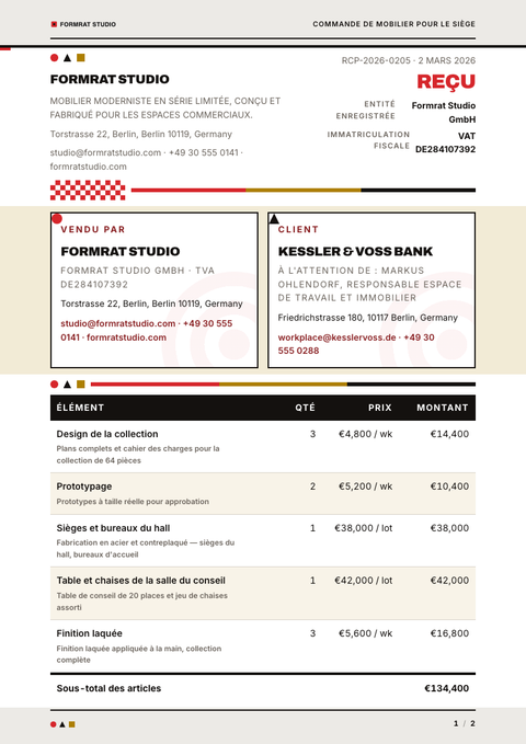 A finished receipt rendered in a rétro look