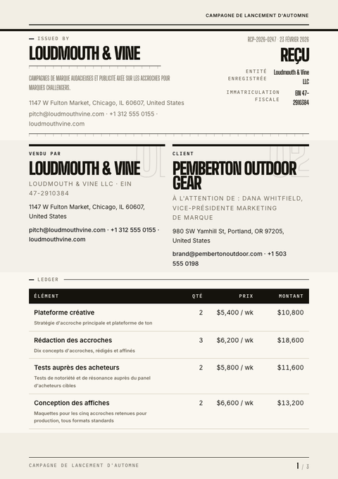 A finished receipt rendered in a typographique look