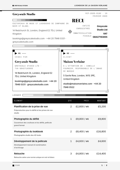 A finished receipt rendered in a couleur look