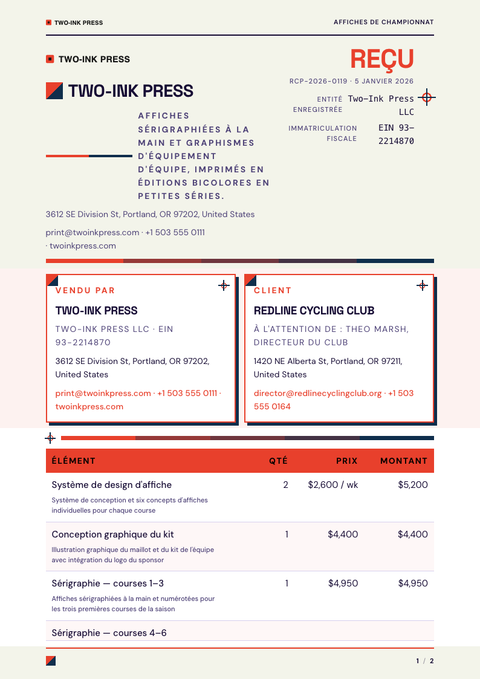 A finished receipt rendered in a couleur look
