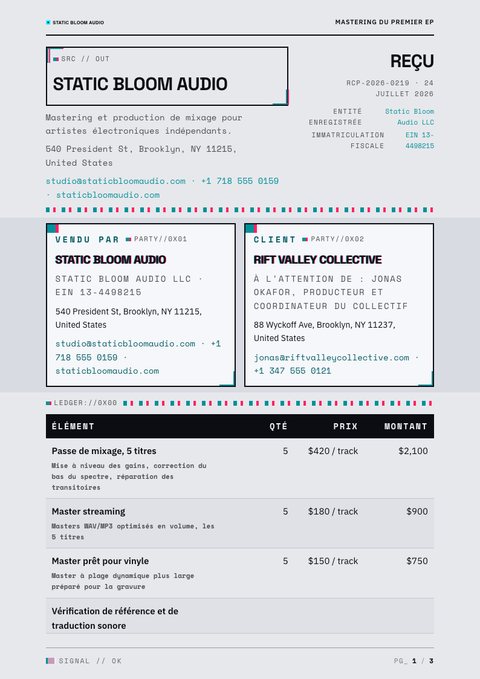 A finished receipt rendered in a brutaliste look