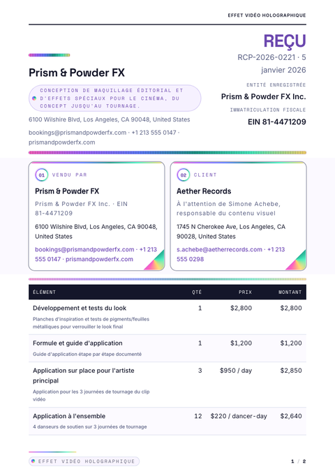 A finished receipt rendered in a futuriste look