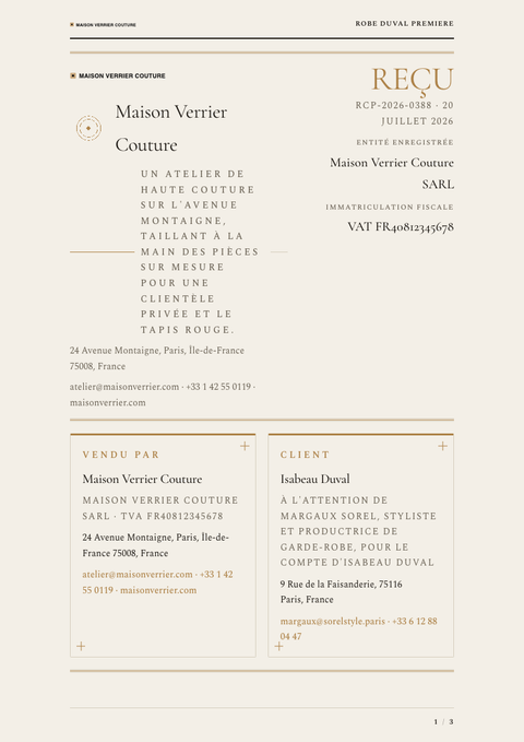 A finished receipt rendered in a style de vie look