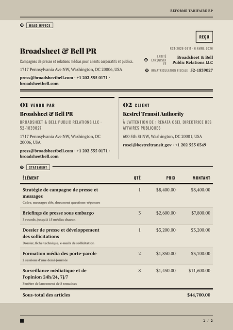 A finished receipt rendered in a imprimé look