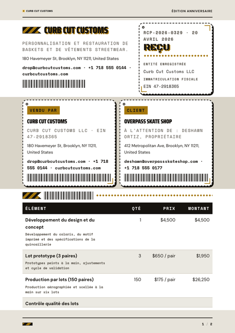 A finished receipt rendered in a style de vie look