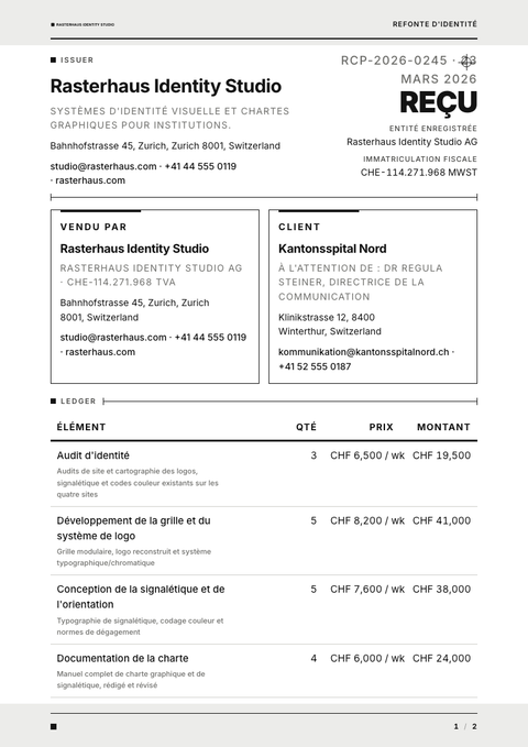 A finished receipt rendered in a plat & minimaliste look