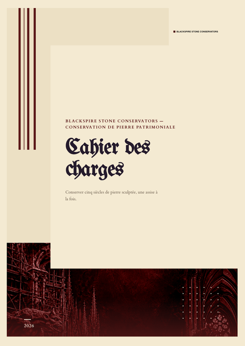 A finished requirements document rendered in a sombre look