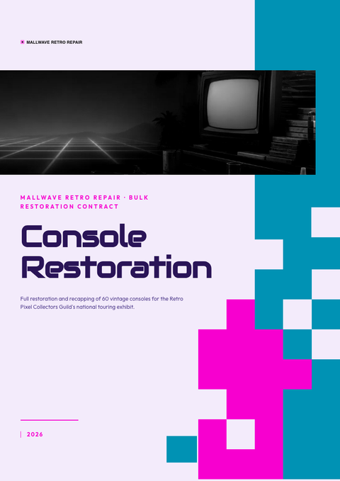 A finished pitch deck rendered in a retro look