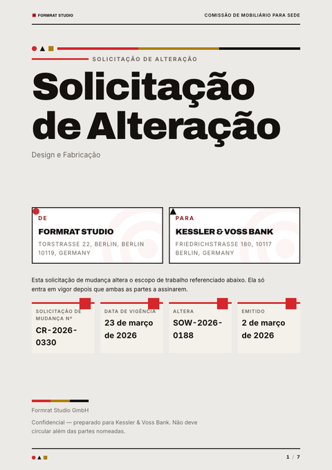 A finished change request rendered in a retrô look
