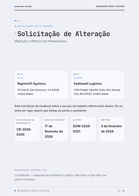 A finished change request rendered in a escuro look