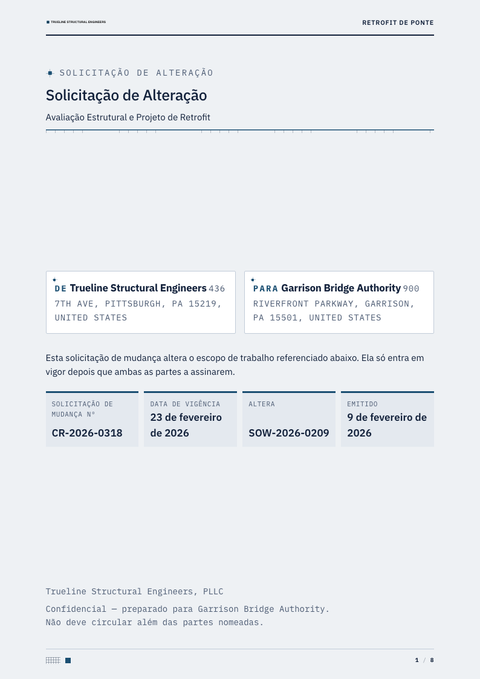 A finished change request rendered in a técnico look