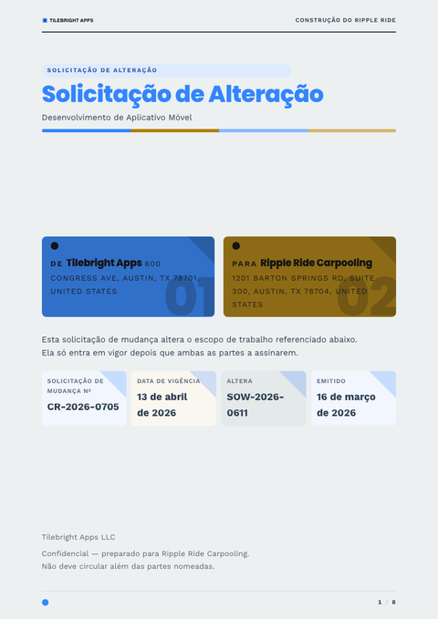 A finished change request rendered in a flat & minimalista look