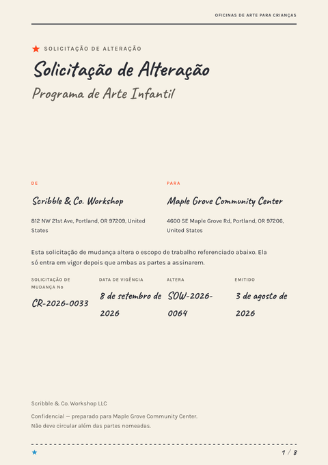 A finished change request rendered in a ilustrado look