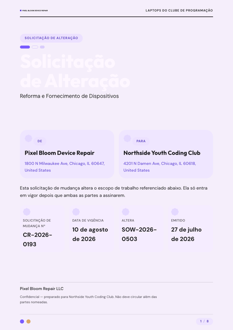 A finished change request rendered in a flat & minimalista look