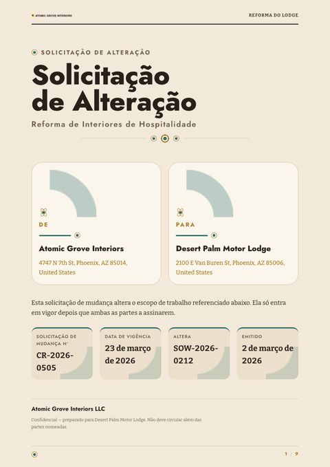 A finished change request rendered in a retrô look