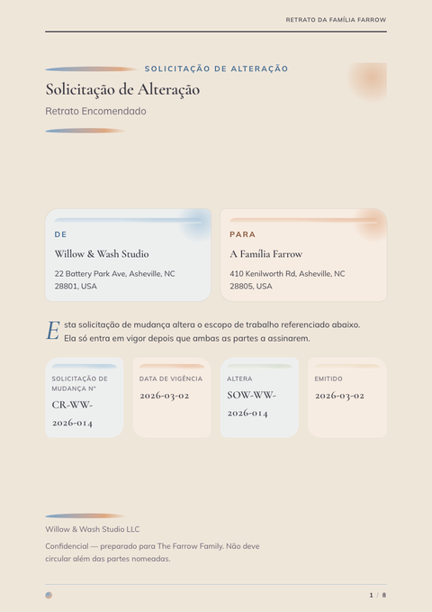 A finished change request rendered in a ilustrado look