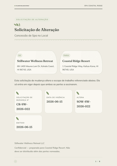 A finished change request rendered in a estilo de vida look