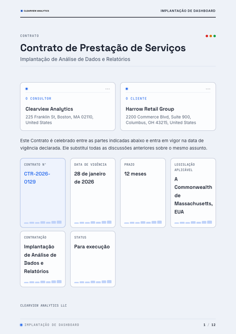 A finished contract rendered in a técnico look
