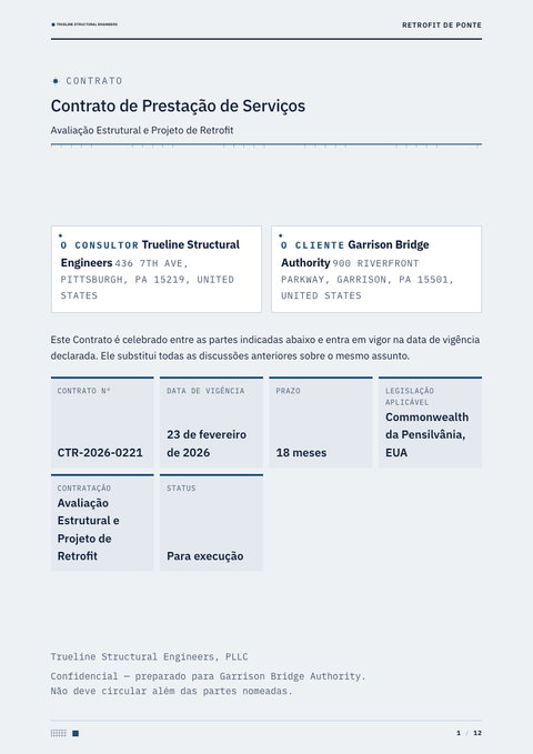 A finished contract rendered in a técnico look