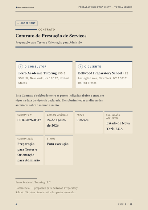 A finished contract rendered in a diversos look