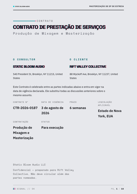 A finished contract rendered in a brutalista look