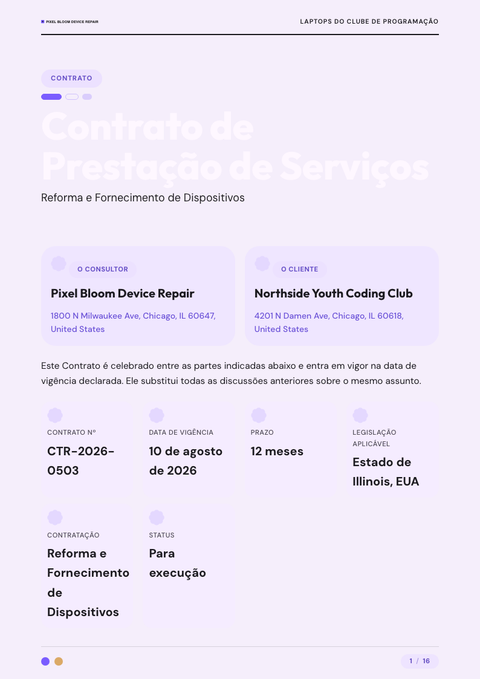 A finished contract rendered in a flat & minimalista look