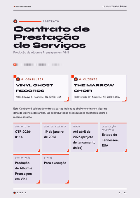 A finished contract rendered in a diversos look