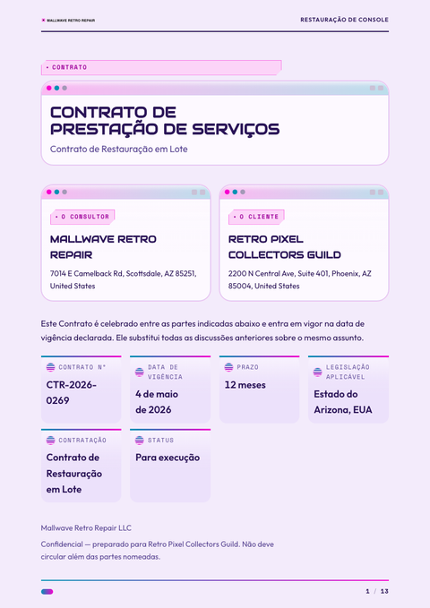 A finished contract rendered in a retrô look