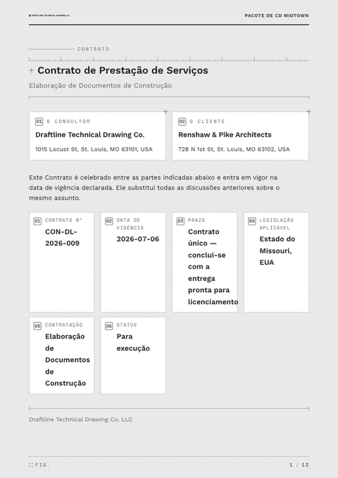 A finished contract rendered in a técnico look