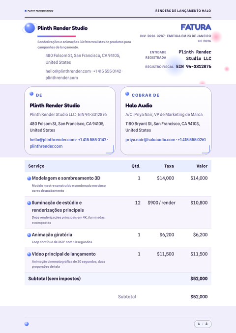 A finished invoice rendered in a 3d look