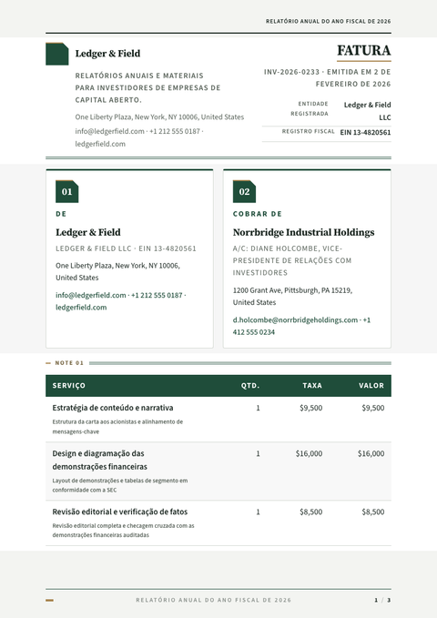 A finished invoice rendered in a impresso look