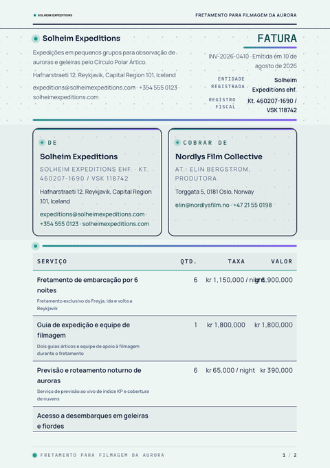 A finished invoice rendered in a gradiente look