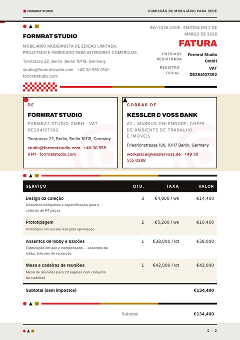 A finished invoice rendered in a retrô look
