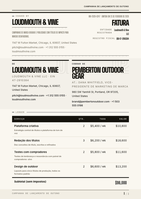 A finished invoice rendered in a tipográfico look