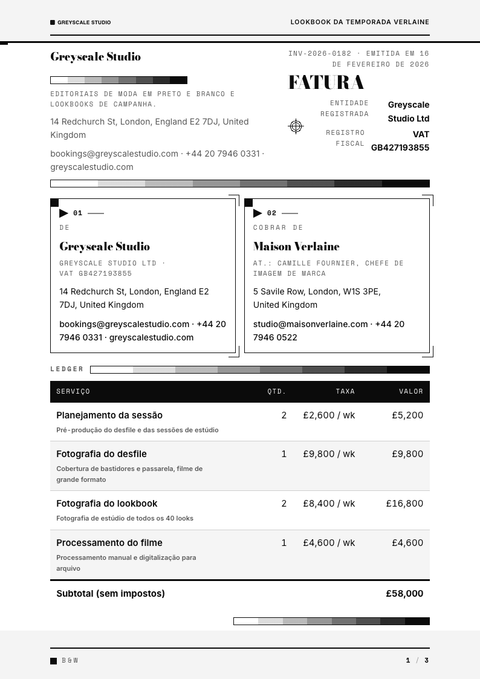 A finished invoice rendered in a cor look