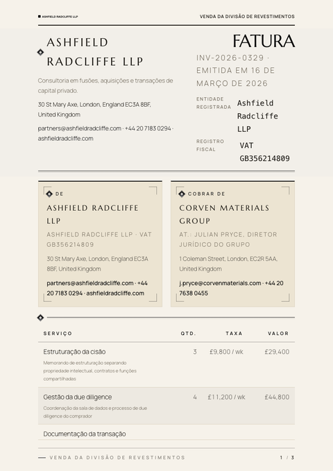 A finished invoice rendered in a luxo look