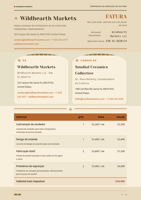 A finished invoice rendered in a estilo de vida look