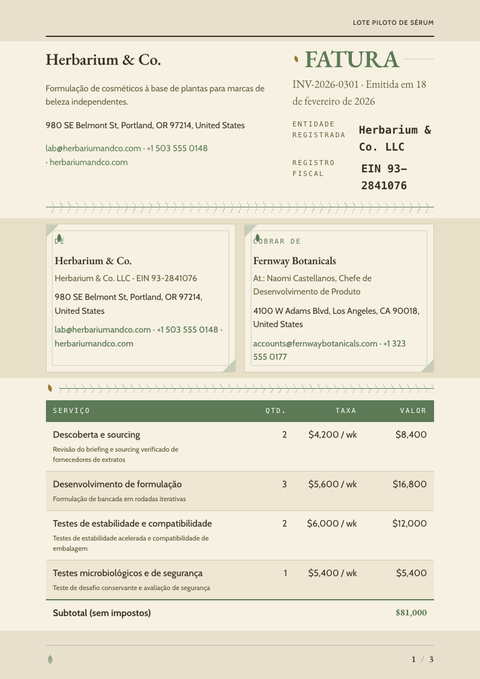 A finished invoice rendered in a natureza look