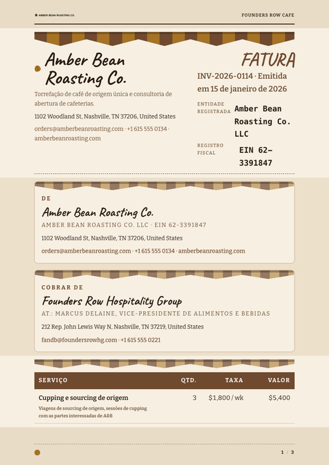 A finished invoice rendered in a estilo de vida look