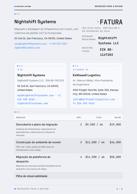 A finished invoice rendered in a escuro look