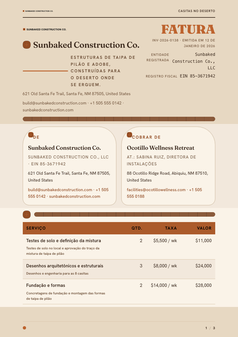 A finished invoice rendered in a natureza look