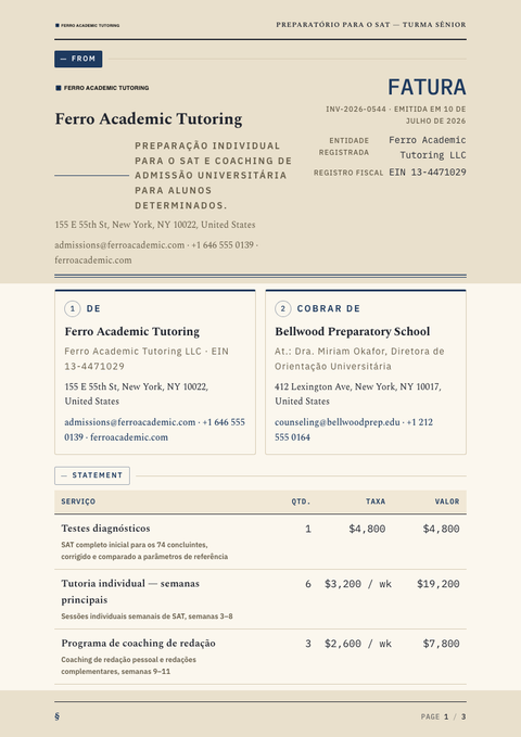 A finished invoice rendered in a diversos look