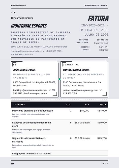 A finished invoice rendered in a games & pop look