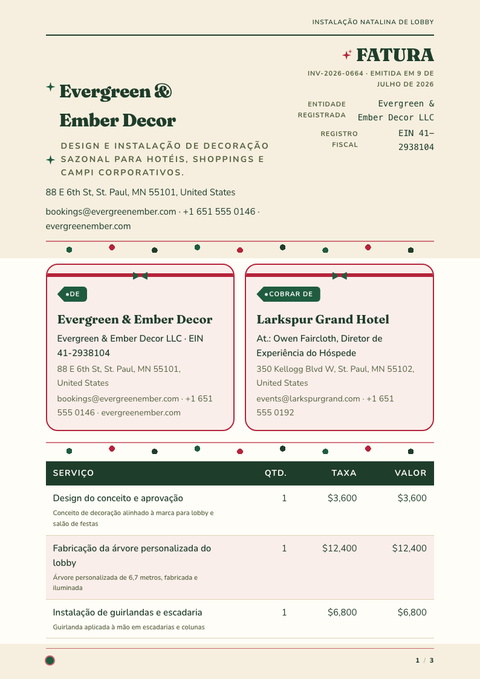 A finished invoice rendered in a diversos look