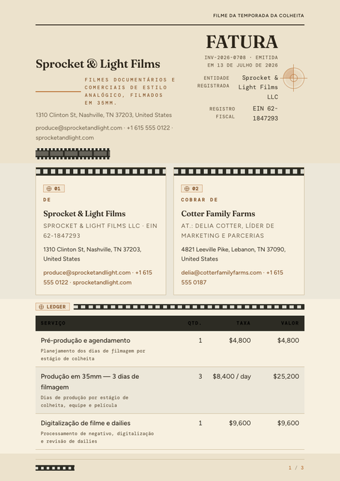 A finished invoice rendered in a foto look