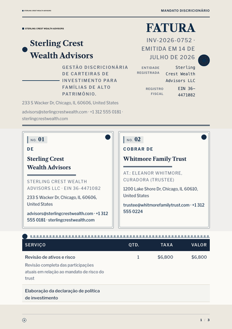 A finished invoice rendered in a diversos look
