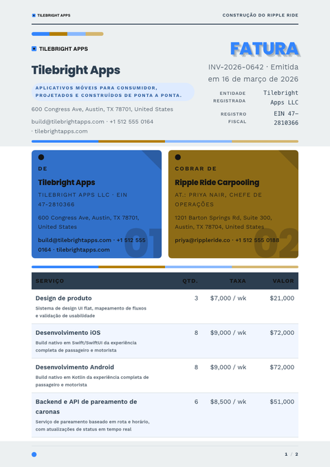 A finished invoice rendered in a flat & minimalista look