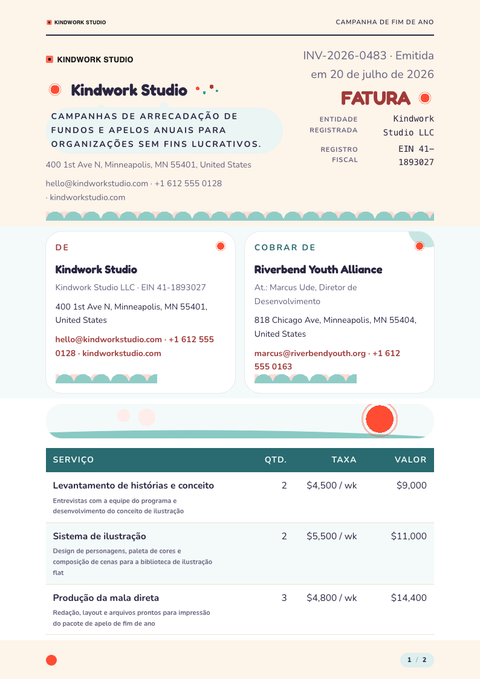 A finished invoice rendered in a ilustrado look