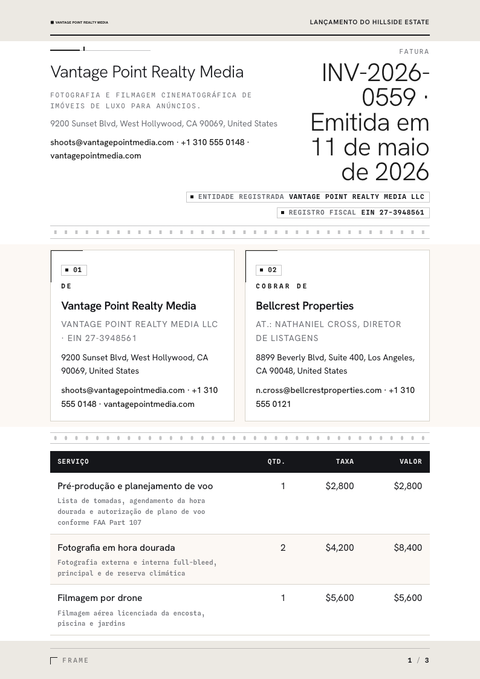 A finished invoice rendered in a foto look